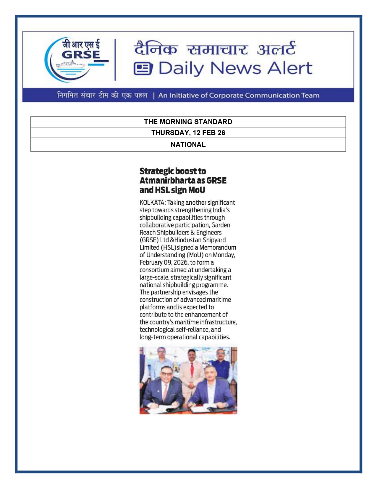 Press Coverage: 12 FEB 26: THE MORNING STANDARD